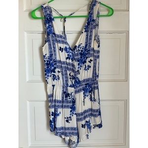 Blue and white romper